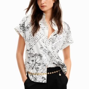 Korte mouwen shirt met teksten. - WHITE - L