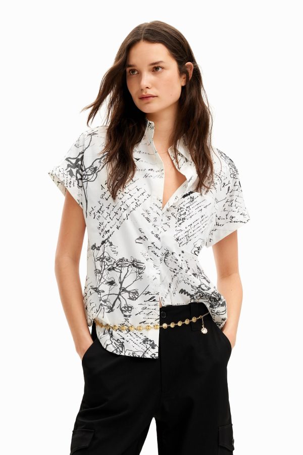 Korte mouwen shirt met teksten. - WHITE - M