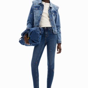 Slim fit jeans kralen bloemen - BLUE - 36