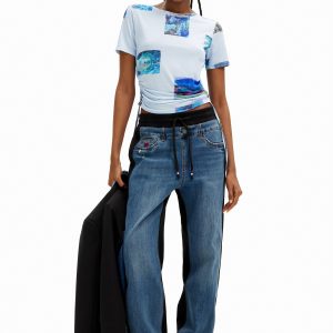Contrasterende denim joggingbroek - BLUE - S