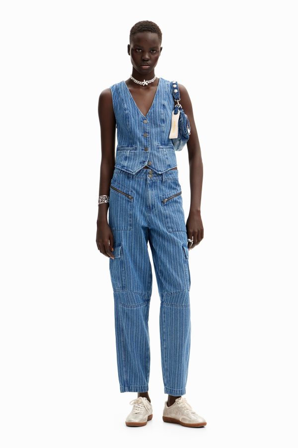 Gestreepte denim cargobroek - BLUE - 40