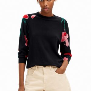 Trui aquarel bloemen - BLACK - S