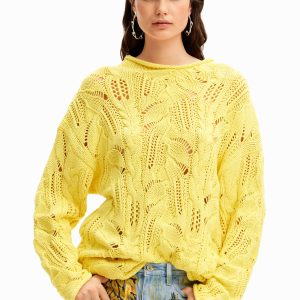 Opengewerkte oversized trui - YELLOW - L