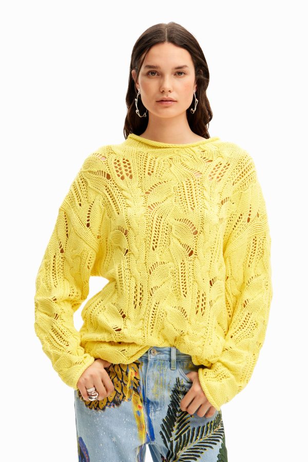 Opengewerkte oversized trui - YELLOW - L