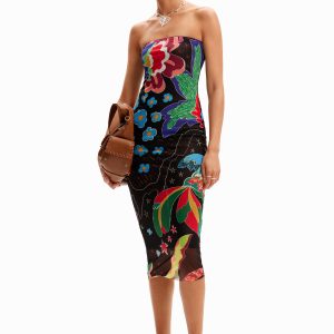 Bandeau midi-jurk junglemotief - BLACK - L