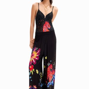 Palazzo broek tekeningen jungle - BLACK - L