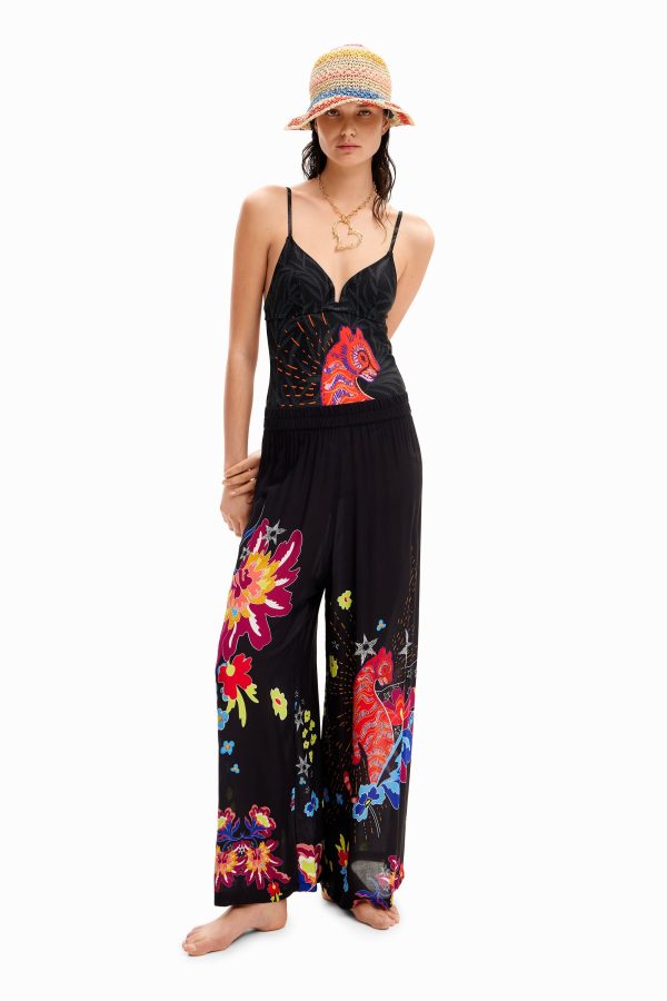 Palazzo broek tekeningen jungle - BLACK - M