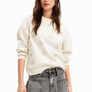 Sweatshirt met geometrische borduursels - WHITE - XL