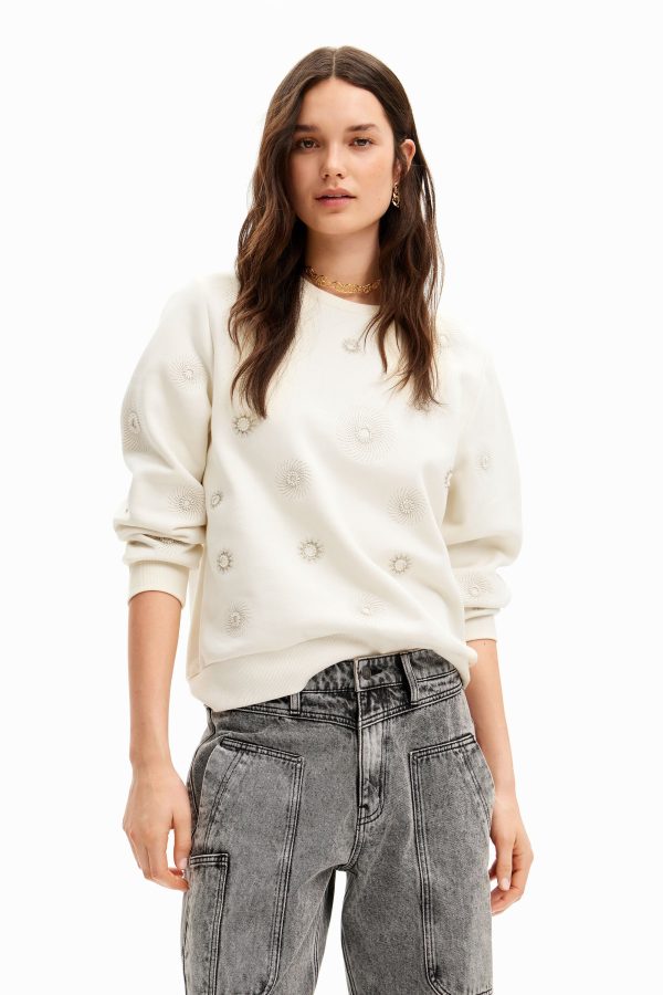 Sweatshirt met geometrische borduursels - WHITE - XL