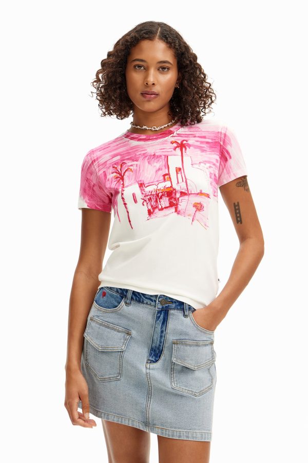 T-shirt mediterraan landschap - RED - M