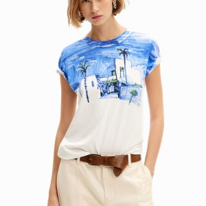 T-shirt mediterraan landschap - BLUE - L