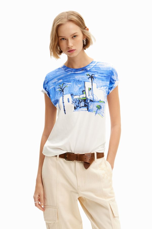 T-shirt mediterraan landschap - BLUE - M