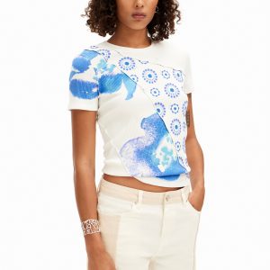 T-shirt met bloemenpatch - BLUE - S