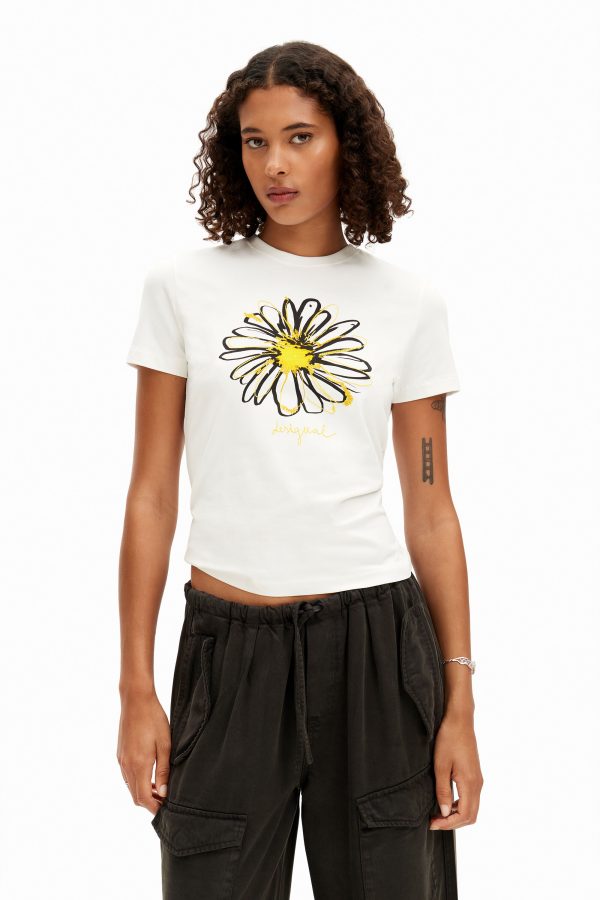 T-shirt illustratie madeliefje - WHITE - XS