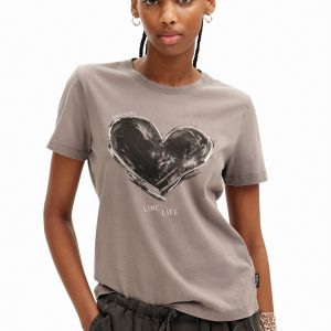 Basic T-shirt met hart - BLACK - M