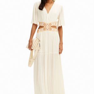 Lange jurk met cut-outs - WHITE - XL