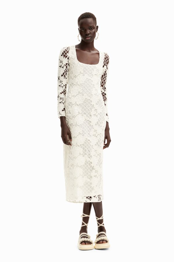 Midi-jurk kant - WHITE - XS