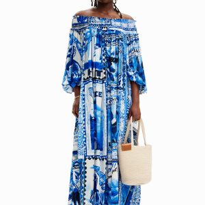 Lange jurk arty ansichtkaarten Stella Jean - BLUE - S