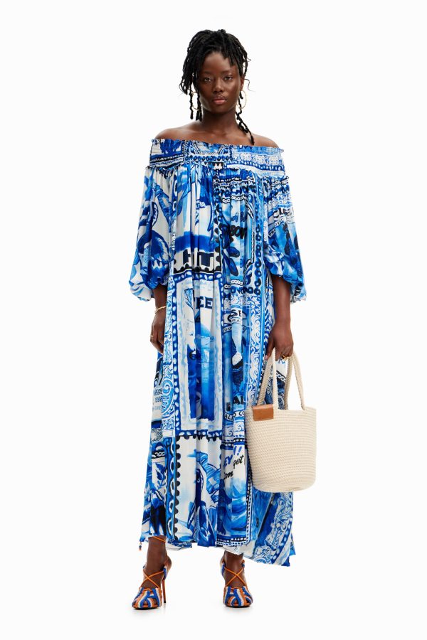 Lange jurk arty ansichtkaarten Stella Jean - BLUE - S