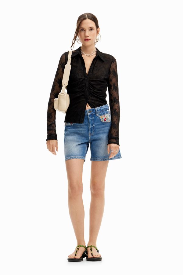 Korte jeans met borduursels. - BLUE - 34