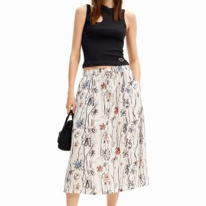 Midi-rok met bloemenprint arty - WHITE - S