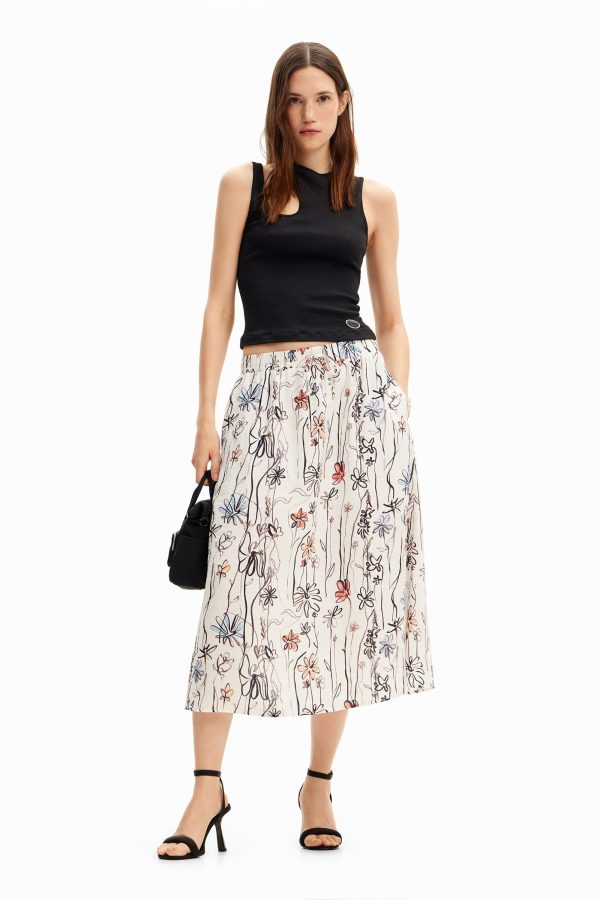 Midi-rok met bloemenprint arty - WHITE - S