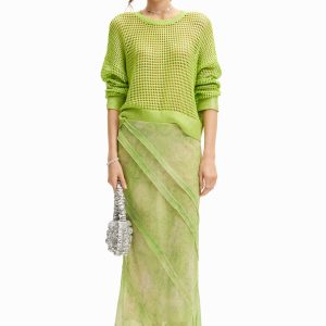 Lange kanten rok met bloemmotieven. - GREEN - S