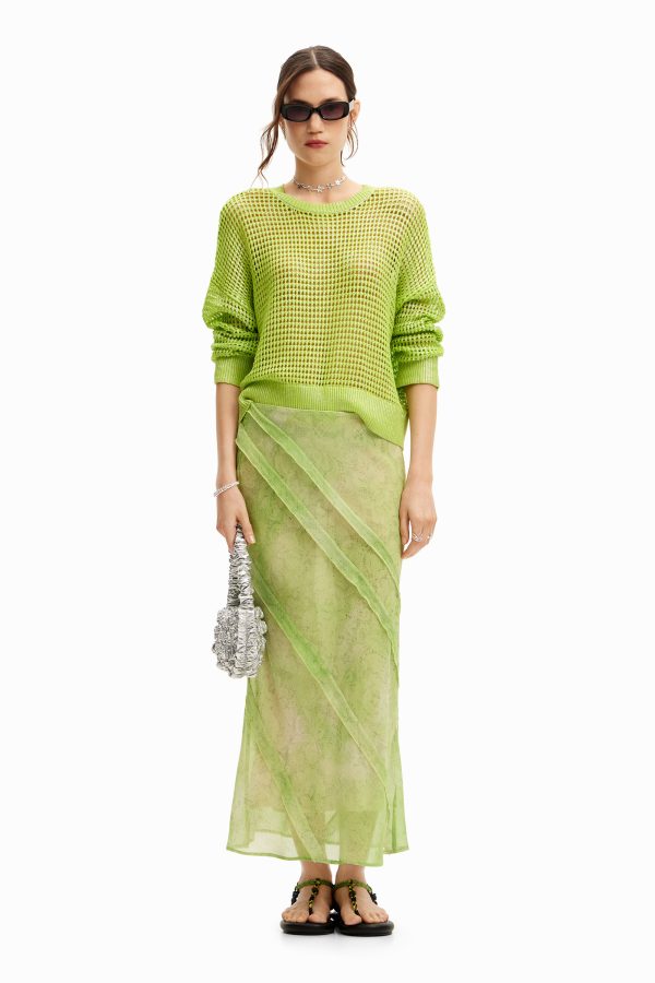 Lange kanten rok met bloemmotieven. - GREEN - L