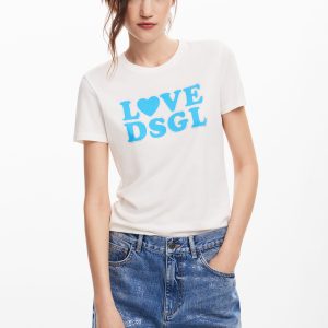 T-shirt met korte mouwen en bedrukking met een zin. - WHITE - L