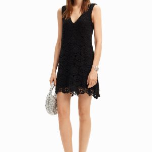 Korte gehaakte jurk - BLACK - S