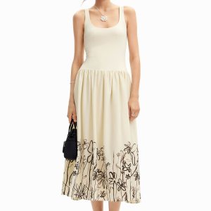 Jurk met spaghettibandjes en bloemenprint. - WHITE - S