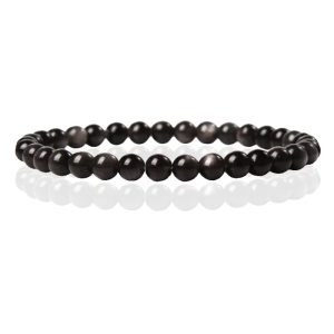 6mm Memphis Natuursteen Armband - Silver Obsidian