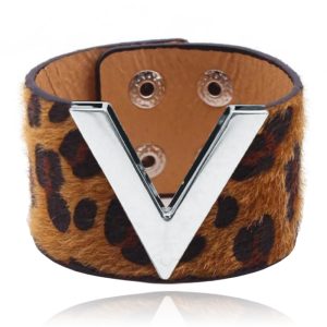 Brede Dames Armband Verstelbaar Dierenprint Zilver en Donkerbruin