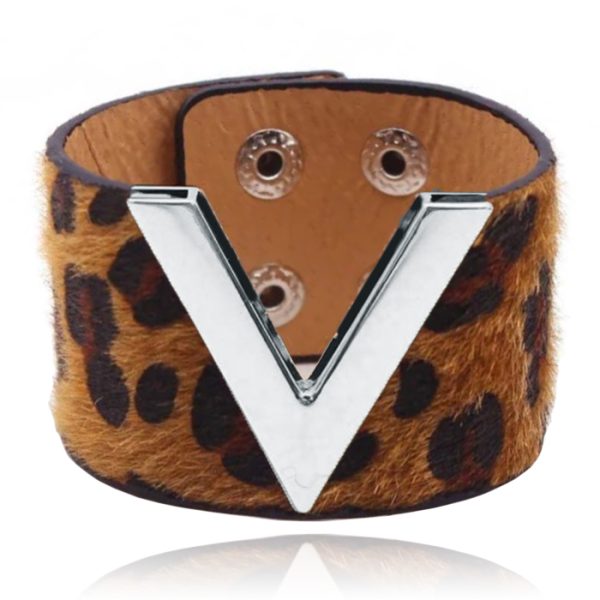 Brede Dames Armband Verstelbaar Dierenprint Zilver en Donkerbruin