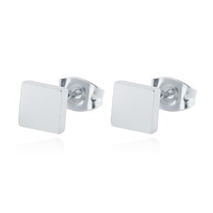 Dames Oorbellen Knoppen Zilverkleurig Vierkant Edelstaal-8mm