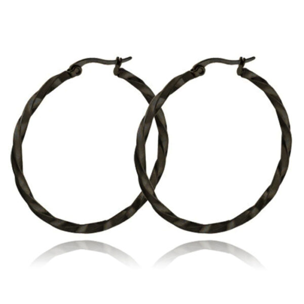 Dames Oorbellen Ringen Zwart Gedraaid Edelstaal - 60mm
