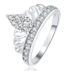Dames Ring Verzilverd met Kroon en Zirkonia Stenen-16mm