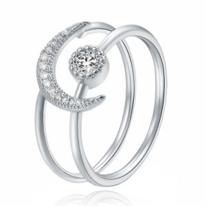 Dames Ring Zilverkleurig met Maan en Zirkonia Steen-18mm