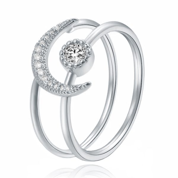 Dames Ring Zilverkleurig met Maan en Zirkonia Steen-18mm