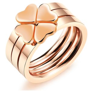 Damesring Rosegoud Staal Three Part Hearts-19mm