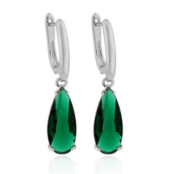 Deja Jewels Oorbellen met Hangers - Dames, Zilveren Afwerking, Groene Waterdrop Glassteen 1 Deja Jewels Oorbellen met Hangers - Dames, Zilveren Afwerking, Groene Waterdrop Glassteen