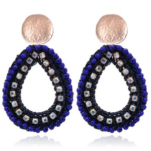 Druppelvormige Oorhangers met Kristal en Touw - Zwart Blauw