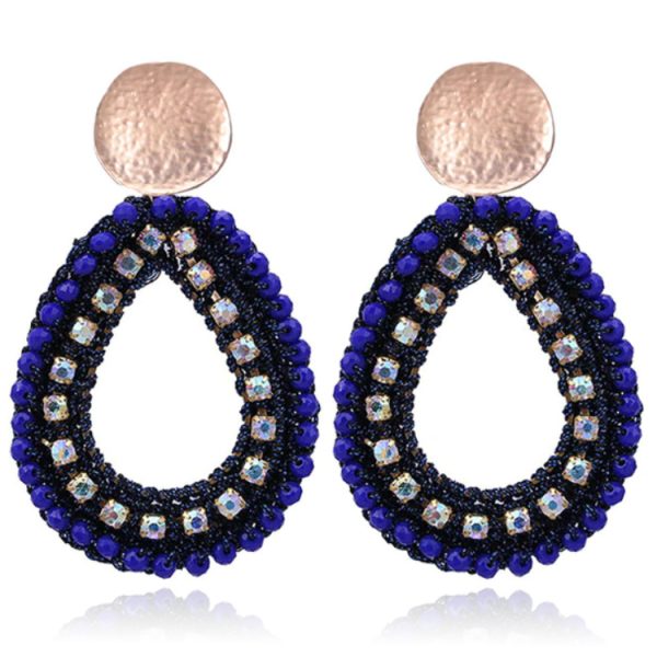 Druppelvormige Oorhangers met Kristal en Touw - Zwart Blauw