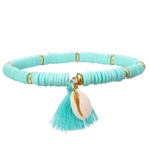 Enkelband Platte Kralen Schelp & Kwastje - Turquoise