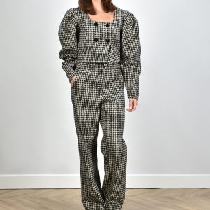 Sage & Ivy broek Evelyn Long check zwart