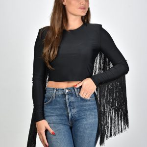 Rotate top Sequin Fringe Crop Top 112042100 zwart
