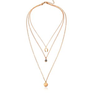 Gelaagde goudkleurige ketting Wishing Bone muntje en Zirkonia