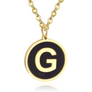 Goudkleurige Dames Schakelketting met Zwarte Kettinghanger Letter G