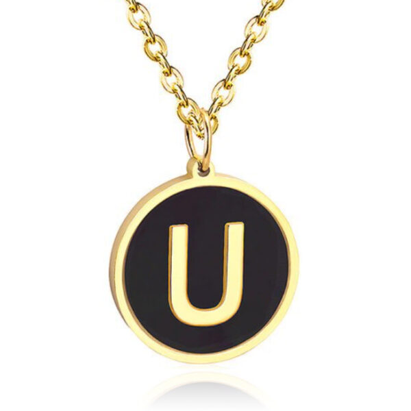 Goudkleurige Dames Schakelketting met Zwarte Kettinghanger Letter U