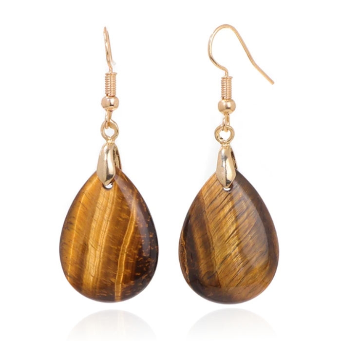 Goudkleurige Oorbellen voor Dames met Druppelvormige Tijgeroog Hanger 1 Goudkleurige Oorbellen voor Dames met Druppelvormige Tijgeroog Hanger